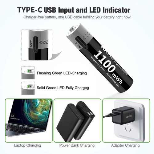 Pack 4 Pilas Triple Aaa 1100mwh 1.5v Recargable Usb Tipo C