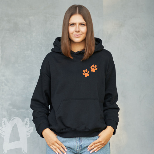 Sudadera Negra Casual Unisex Perro Huella Moda Mascota