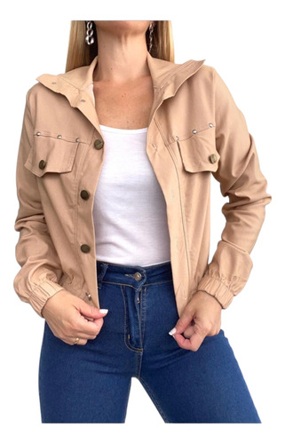 Campera Chaqueta De Bengalina Con Tachas Mujer Moda