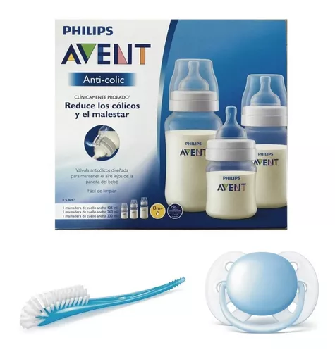 Set Recien Nacido Avent Natural 4 Mamaderas Chupete Cepillo