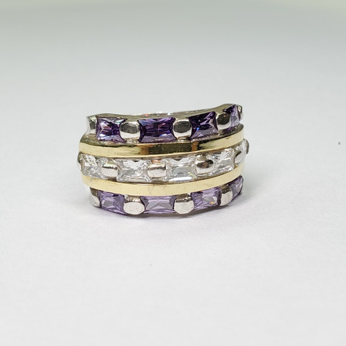 Imagen 6 de 9 de Anillo Plata Y Oro Piedras Violetas Y Blancas