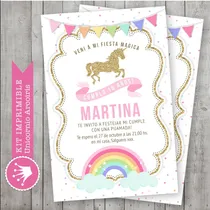 Comprar Kit Imprimible Unicornio Arcoiris Pastel Candy Invitación 2