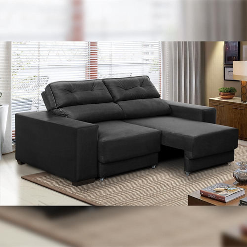 Sofá Retrátil E Reclinável 3 Lugares Rubia Suede Cor Preto