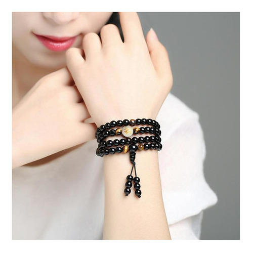Imagen 3 de 6 de Pulsera De Piedra Natural De Obsidiana De 108 Cuencos De 6mm