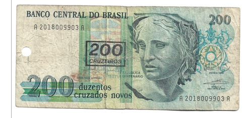 Liquido Billete De Brasil. 200 Cruzados Novos 1990 Resellado