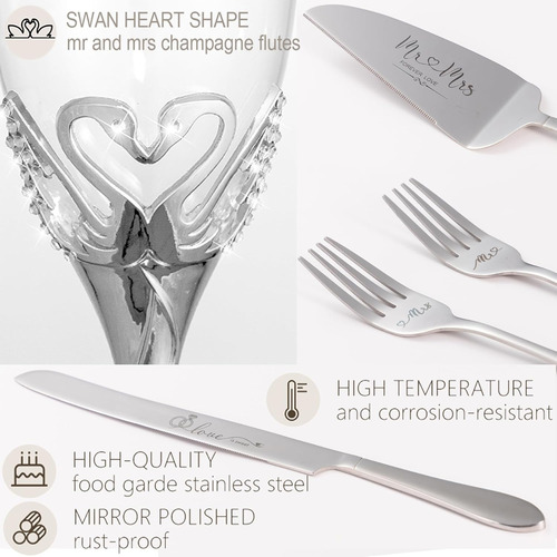 Set Copas Para Boda Dorado Servidor Cubiertos Cisne Mr Mrs
