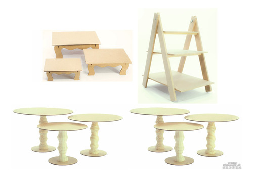 Kit Festa Provençal Torneado Banquinho Mdf Cru 10 Peças 