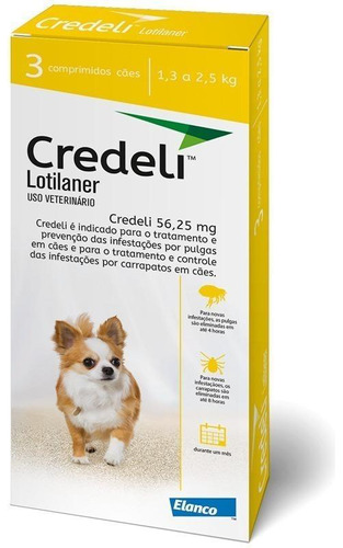 Antipulgas Carrapatos Credeli 03 Comprimido Caes 1,3 A 2,5kg