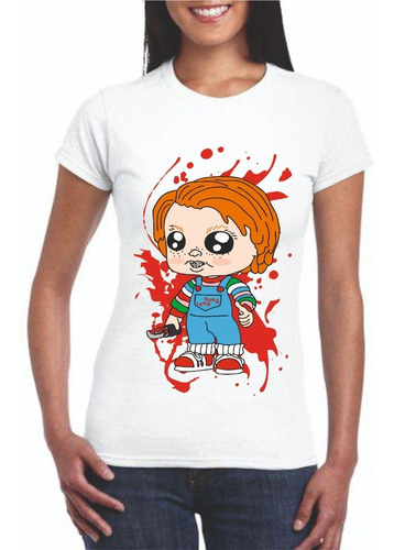 Imagen 1 de 1 de Playera Sublimada Chucky Terror Halloween Mujer