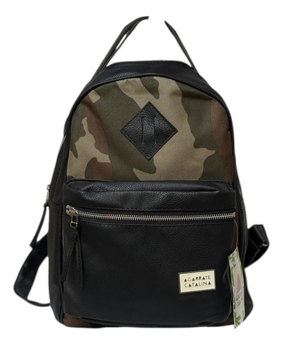 Mochila Urbana Ecocuero Agarrate Catalina Camuflada Negro Camuflado