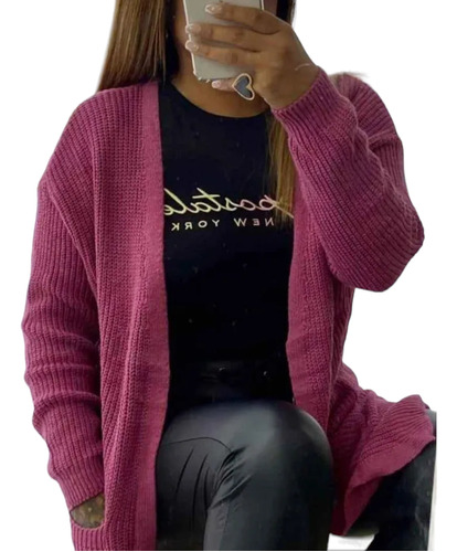 Cardigan Lana Color Rosa Chicle 