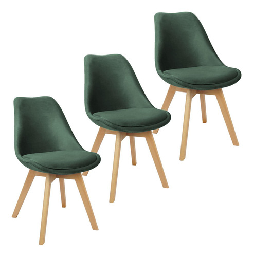 Kit 3 Cadeiras Charles Eames Leda Veludo Luisa Saarinen