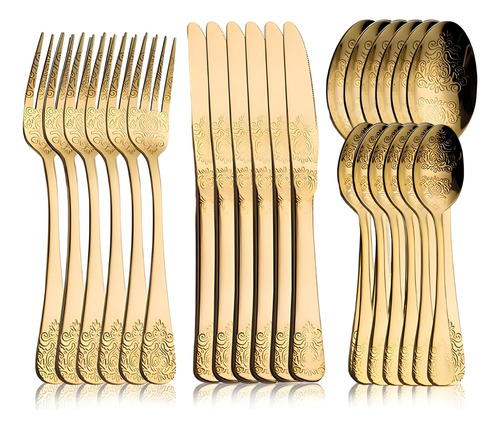 Utensílios Cozinha Conjunto Jogo De Talheres 24 Peças Inox Cor Dourado