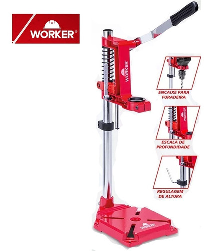 Imagem 1 de 7 de Suporte Manual Furadeira Elétrica Bancada 1/2 E 3/8 - Worker
