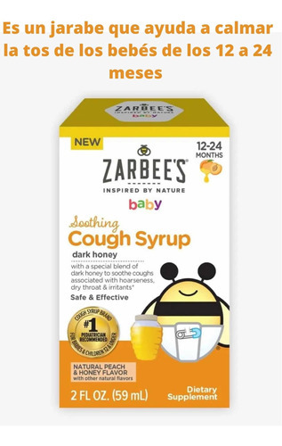 Zarbees Jarabe Para La Tos  Cough Syrup Dark Honey 59 Ml Sabor Durazno Y Miel