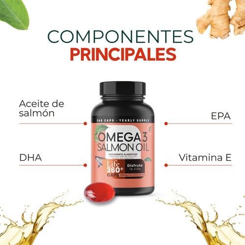Imagen 2 de 7 de Omega 3 De Salmon Oil 360 Capsulas Con Epa Y Dha - Life 360+ Sabor Sin Sabor (360 Capsulas)