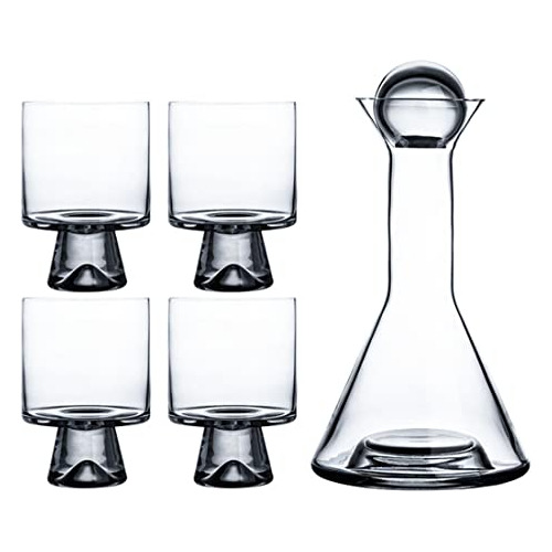 Decantador De Whisky De Cristal De Lujo Con 4 Vasos, Gris El