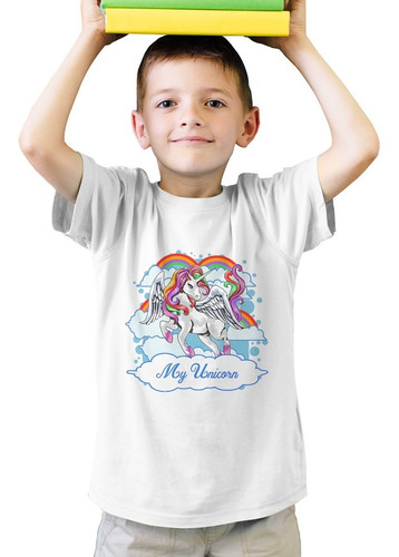 Playera Basicas Original Blanca Infantil Unicornio