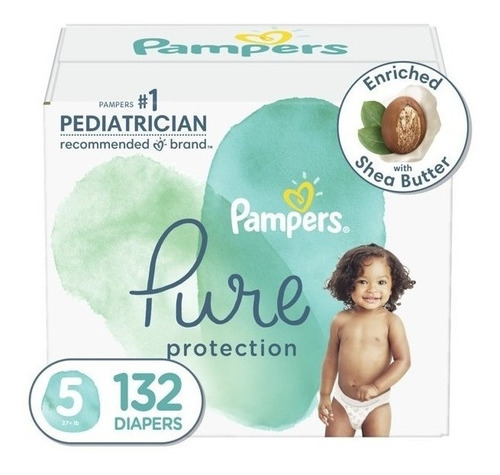 Pampers Pure Protection Pañales Naturales, Tamaño 5, 132 Ct