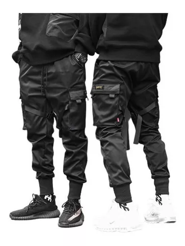 Pantalones de Carga Jogger Hombres Hombres Black Harem Pantalones