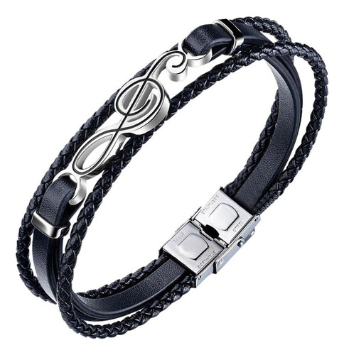 Pulsera Hombre Cuero Guitarra Multicapa Con Cla Magnética