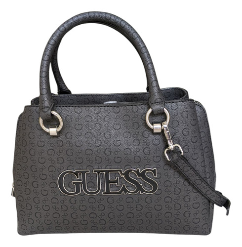 Bolsa Satchel Guess 100% Original Reinee Gris Oscuro Monogram Níquel Gris Oscuro
