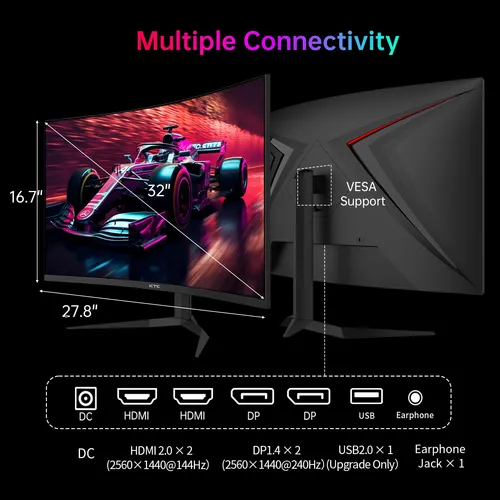 Monitor Curvo De 32 Para Juegos H32s25e 240hz, 2k 1440p, 1
