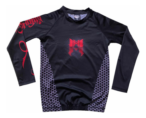 Playera Rashguard Lycra Mmachines® Mqns Red Logo Back Skull