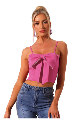 A Blusa Mujer Top Corto Sin Mangas Con Tirantes Finos Fiesta
