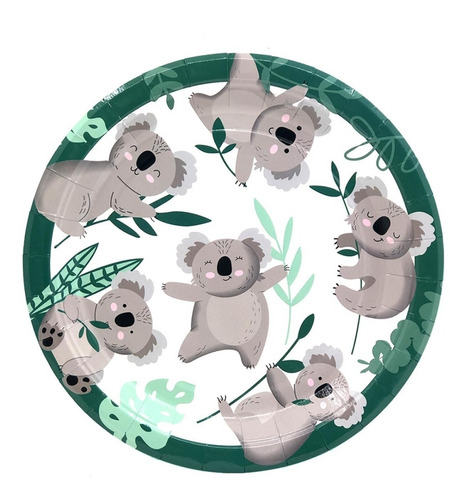 Plato Koala 23 Cm  X 10 Unid Animales Del Bosque Cotillón