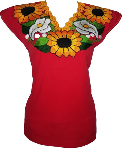 Blusa Artesanal Juvenil Bordada Manta Chiapas