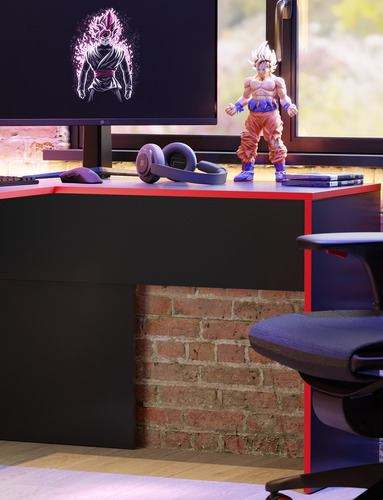 Escrivaninha Em L Mesa Para Computador Gamer Em Madeira Vermelha