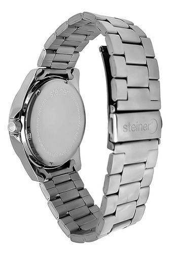 Reloj Para Dama Steiner Con Fechador Extensible Acero Inox Correa Plateado Bisel Plateado Fondo Plateado