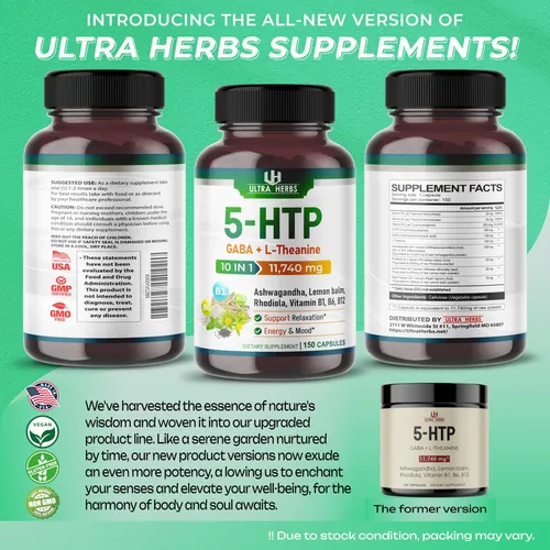 Suplemento 5-htp 11,740 Mg 10 En 1 Con Gaba, L-teanina, Ashw
