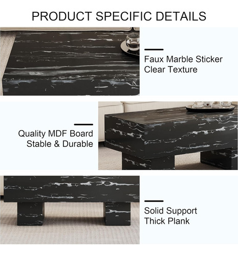 Mesa De Centro Moderna Rectangular De Mármol Falso Con Patas