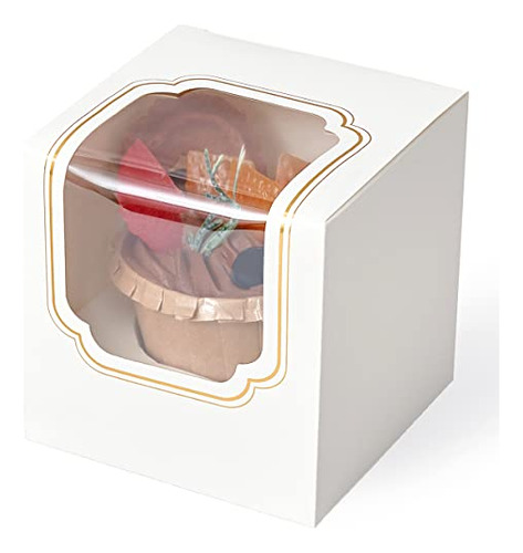 Cajas Para Cupcakes Estampadas En Oro Con Ventana Individual
