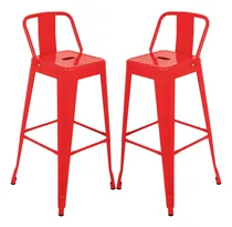 Comprar Set De 2 Sillas Banco Alto Con Respaldo Tipo Tolix Vintage Hogar Color Rojo KingsHouse