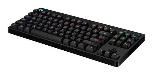 Teclado gamer Logitech Pro Series G Pro QWERTY GX Blue Clicky inglés US color negro con luz RGB