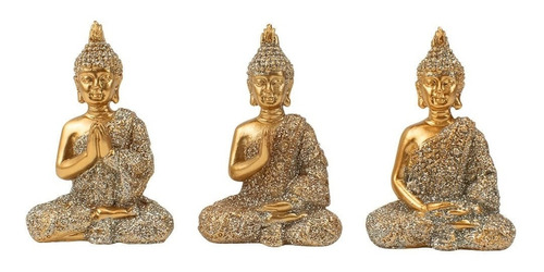 Conjunto Com 3 Budas Monges Sábios Em Resina + Espelho