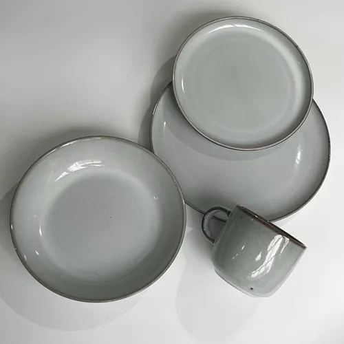 Juego Vajilla 16 Piezas Porcelana Platos Y Tazas Fino Gris