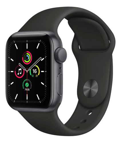 Imagem 1 de 8 de Apple Watch SE (GPS, 40mm) - Caixa de alumínio cinza-espacial - Pulseira esportiva Preto