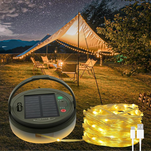 Lámpara De Camping Con Energía Solar 10m 100led Ununmx Color Blanco
