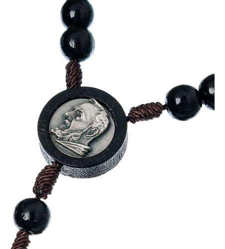 Terço São Padre Pio Em Madeira Preto Com Saquinho Bordado