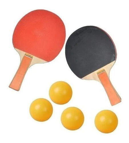 Set Ping Pong 2 Paletas + 4 Pelotas Combo Tenis Mesa Kit Pin Color Rojo Y Negro
