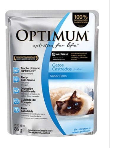 Optimum Pouch Gato Castrado Sabor Pollo 12 Unidades