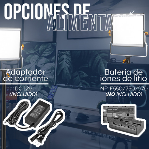 Panel De Luz Led Neewer 2x Bicolor 480 Luz Regulable Led Negro Bi-color Led