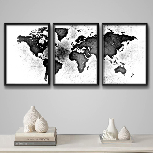 Set 3 Cuadros Mapamundi Mapa Mundo Brs1 Decoracion Oficina