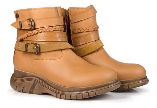 Botas Borcegos Mujer Cuero Citadina Pulseras Plataforma