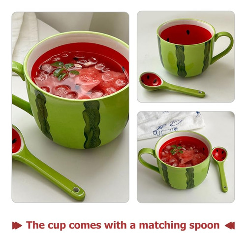 Taza De Sandía Con Cuchara - Forma De Fruta De Cerámica