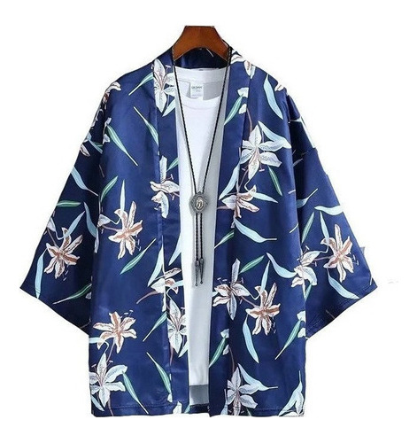 Camisa Para Hombre Kimono Diseño De Flores Japonesas